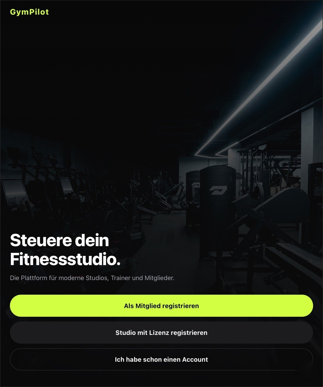 GymPilot App – Startseite