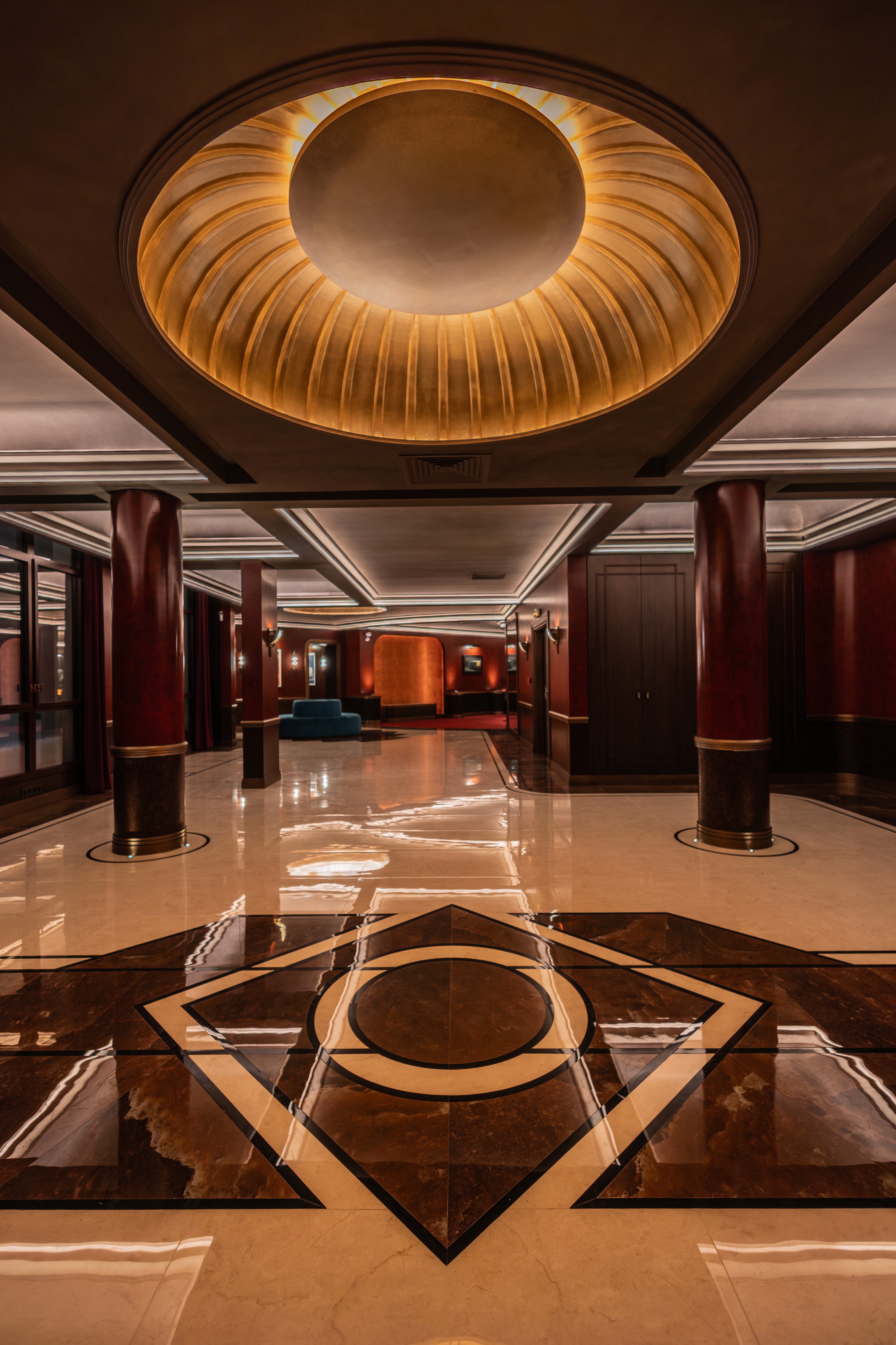 a painting of a cityscape with lots of colors