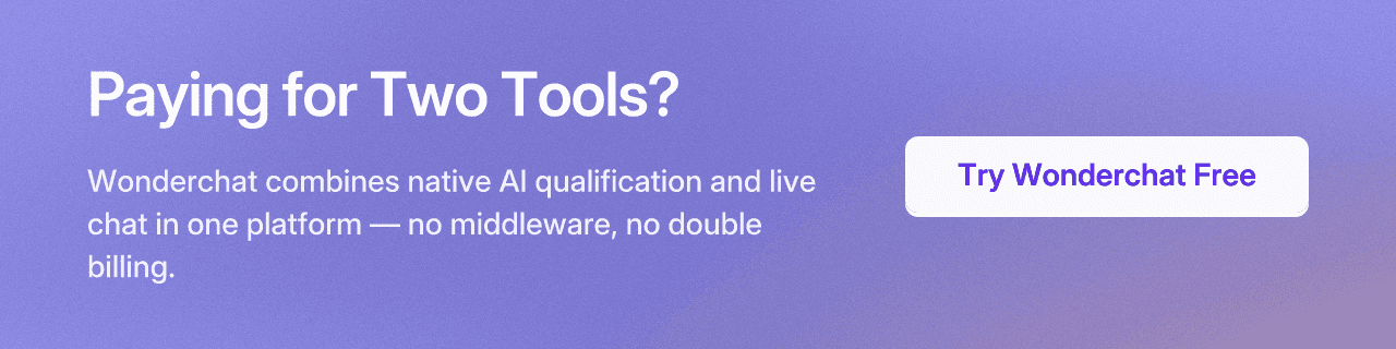 Paying for Two Tools? Wonderchat combines native AI qualification and live chat in one platform — no middleware, no double billing.