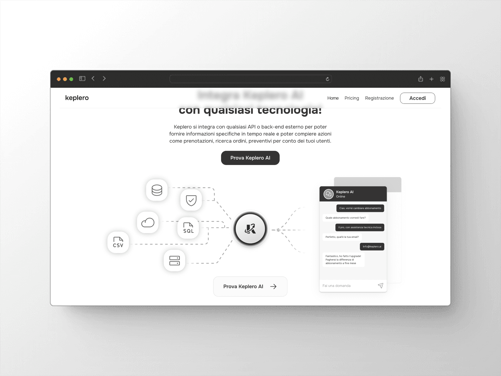 Keplero AI's homepage integrations section design