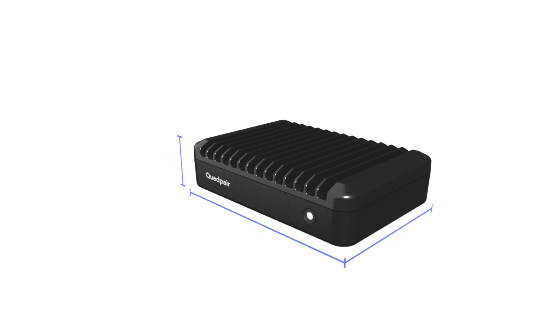 Mini PC Iimage with dimensions demonstrated around device.