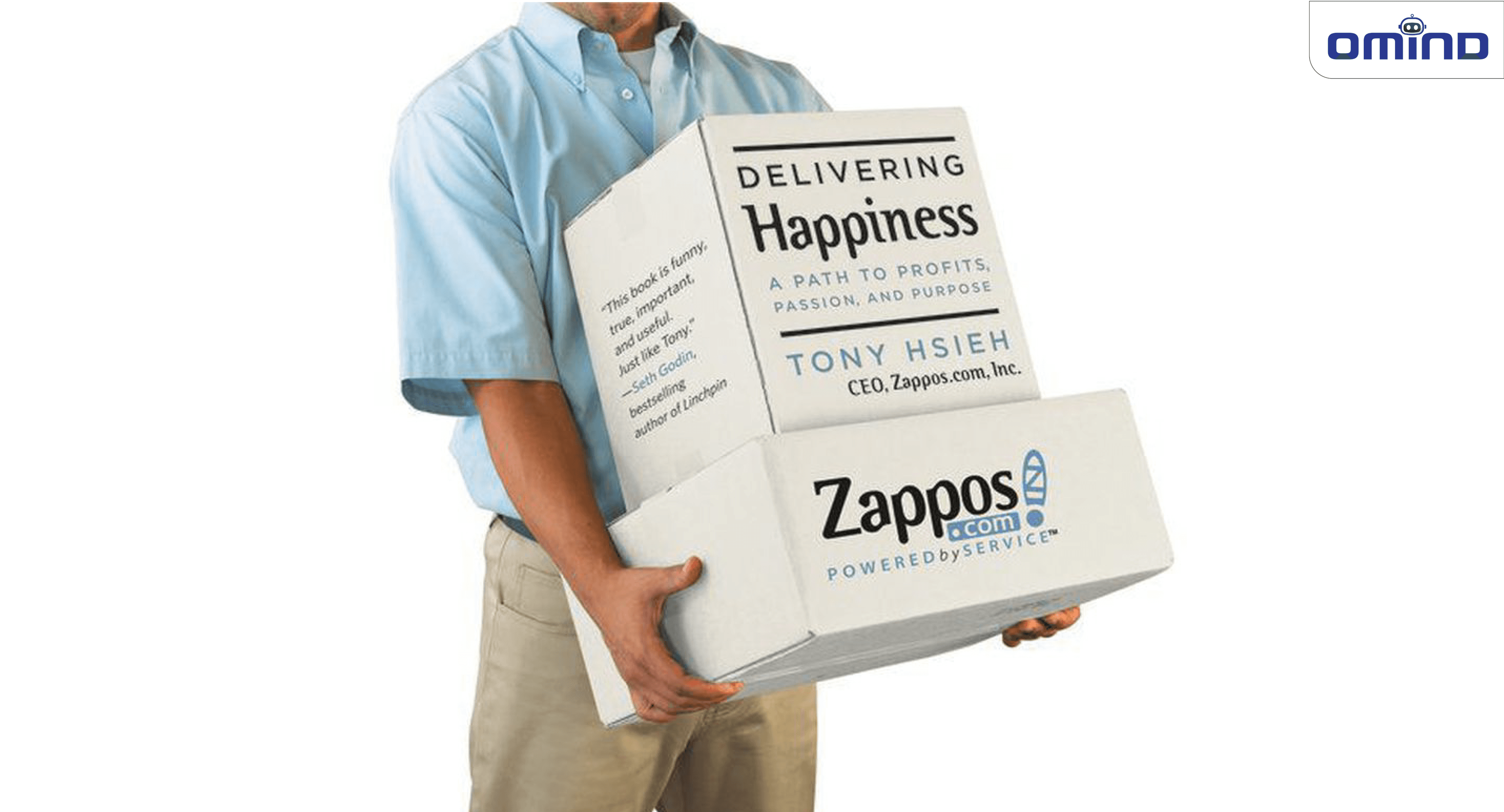 A man holding a Zappos cartoon.