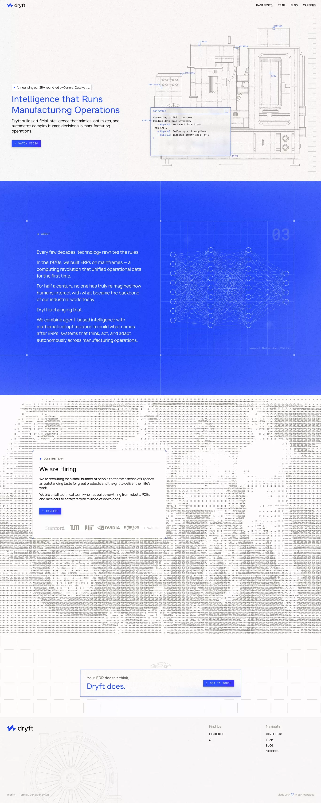 Dryft landing page screenshot showcasing AI and Tech design