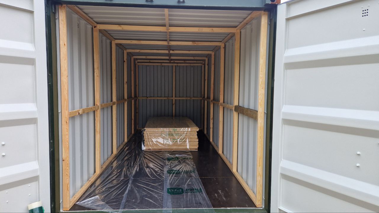 shipping container before spray foam insulation