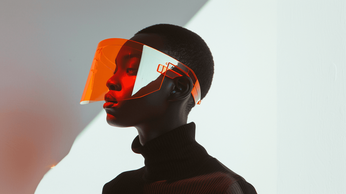 a model wearing a modern glasses
