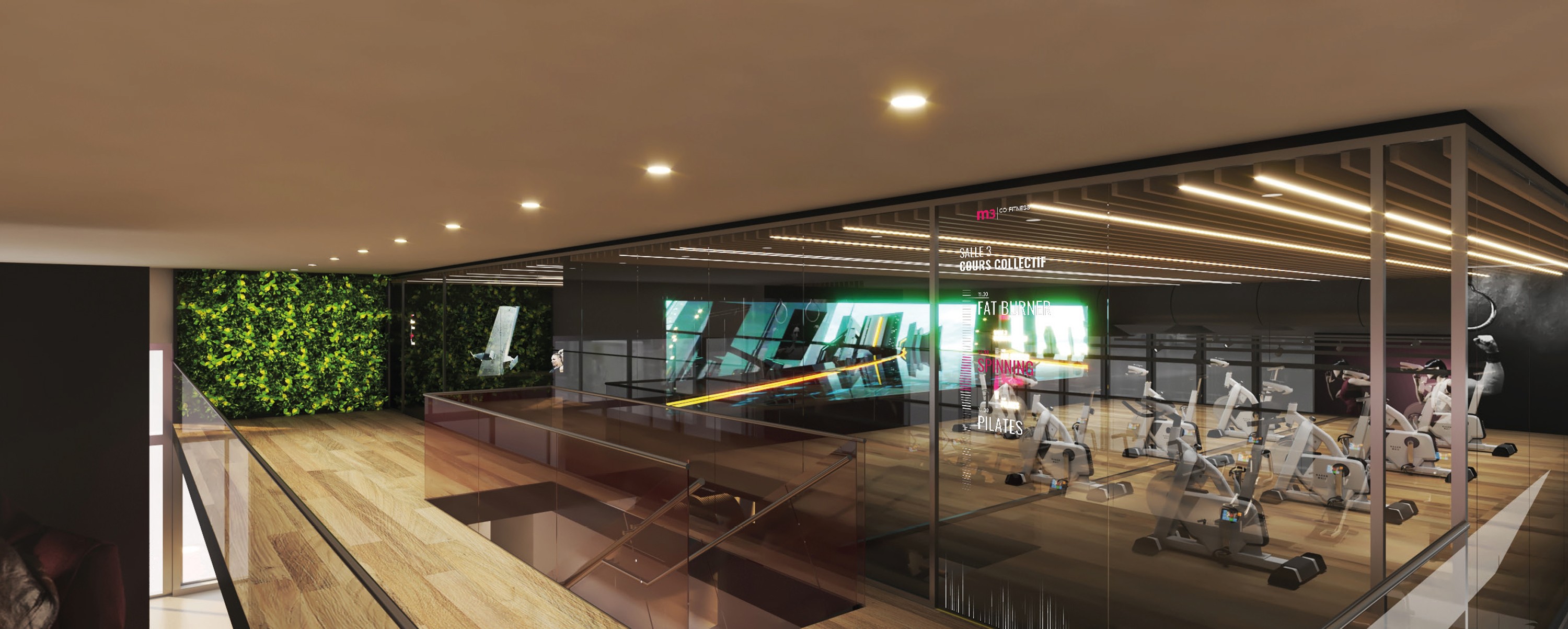 Spinning room area  for a design and creative concept fitness in Switzerland