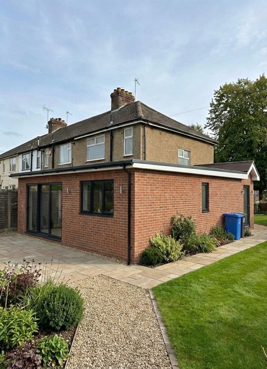 Terracotta corridor with geometric arches, diffuse sunlight, and textured stucco surfaces.