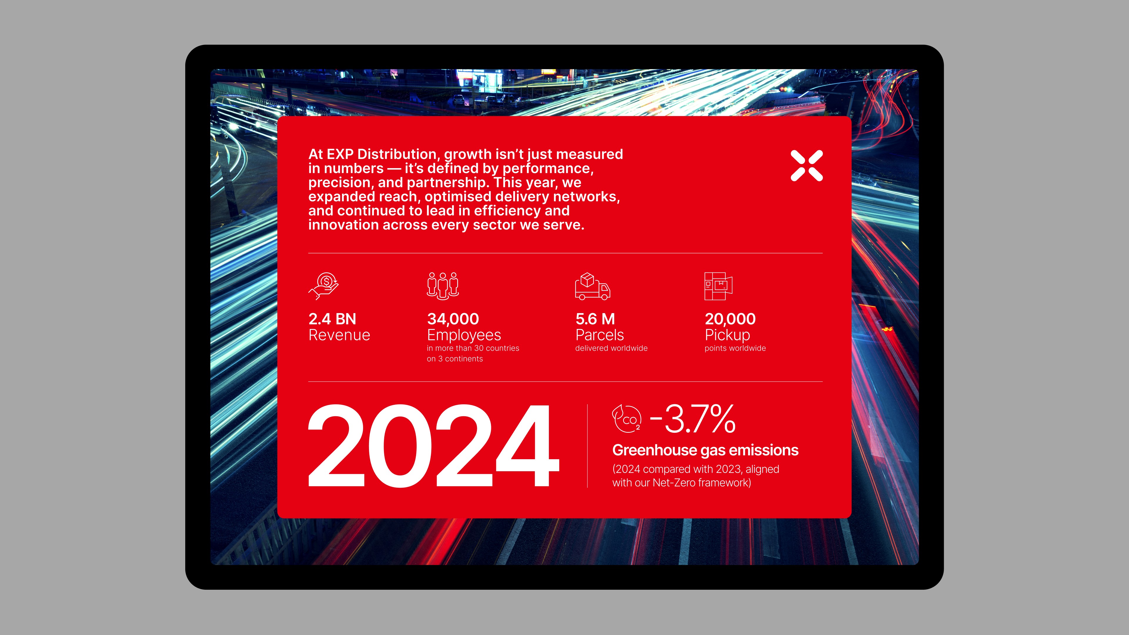 Large scale digital screen showcasing the Forever Living FGR25 Paris event logotype in script font.