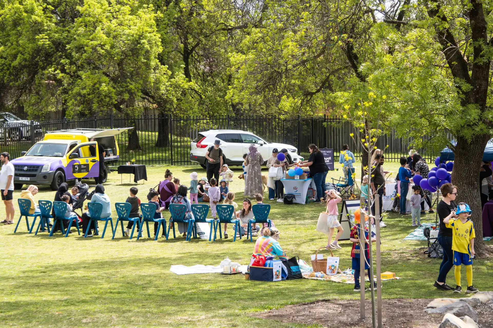 People gathering at an outdoor community event