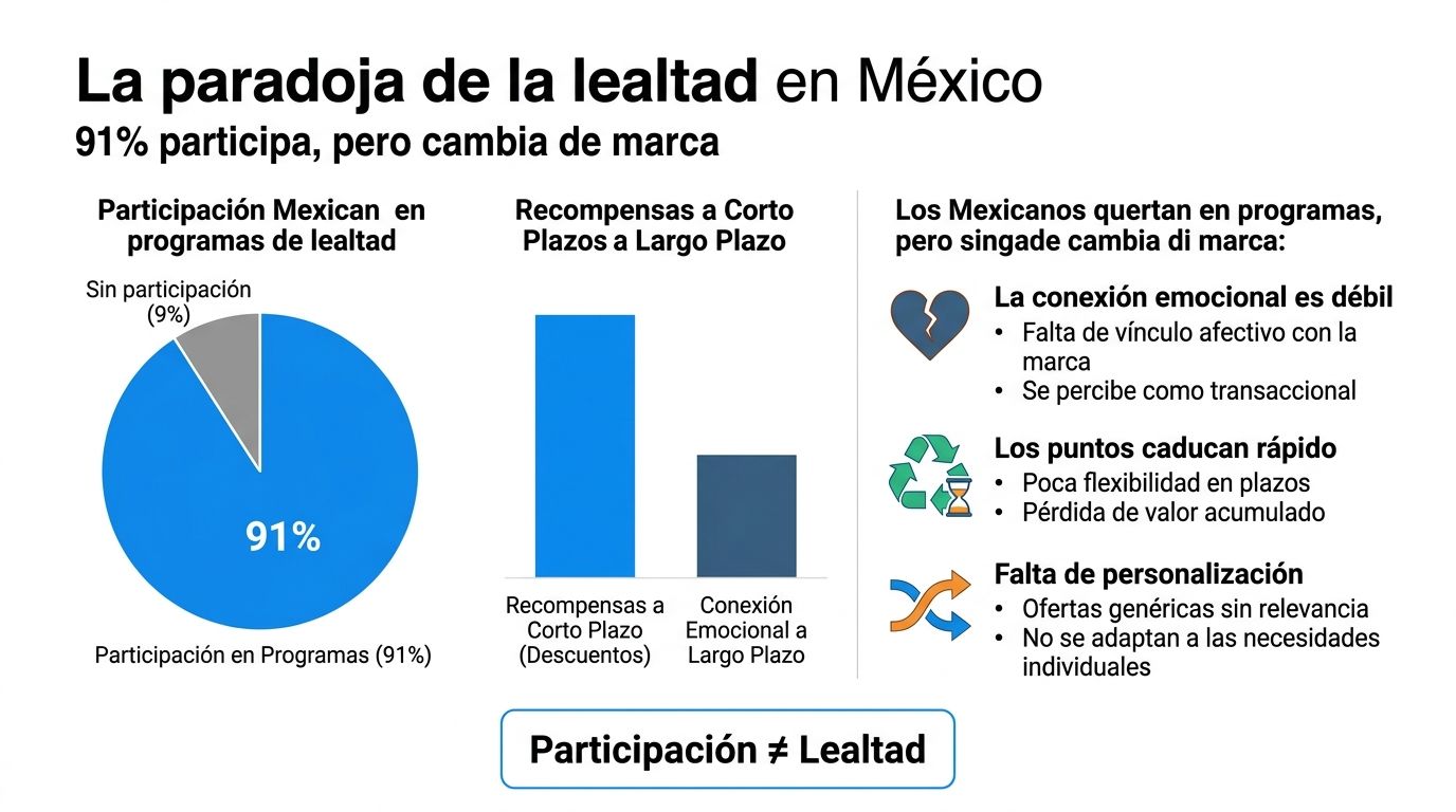 Gráfico que ilustra la paradoja de la lealtad en México, donde la participación no equivale a lealtad.
