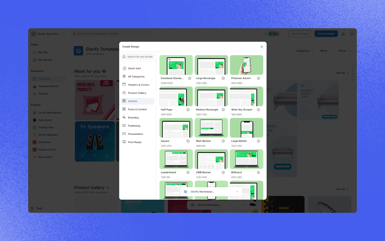 google ad sizes glorify