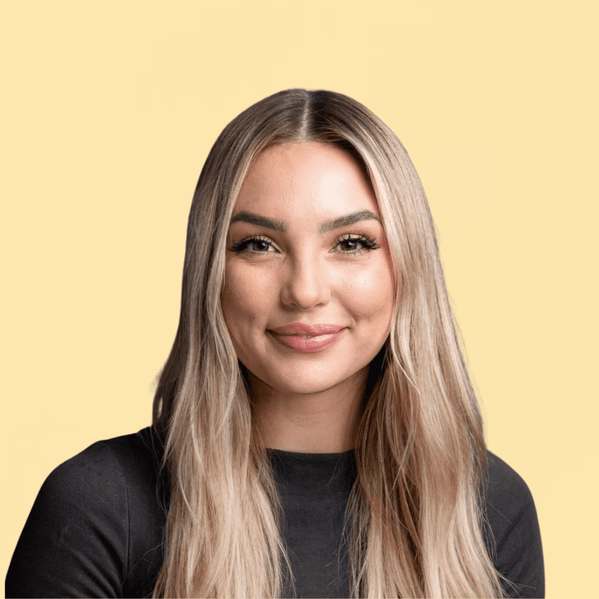 Cheerful dreamy woman with bob hairstyle