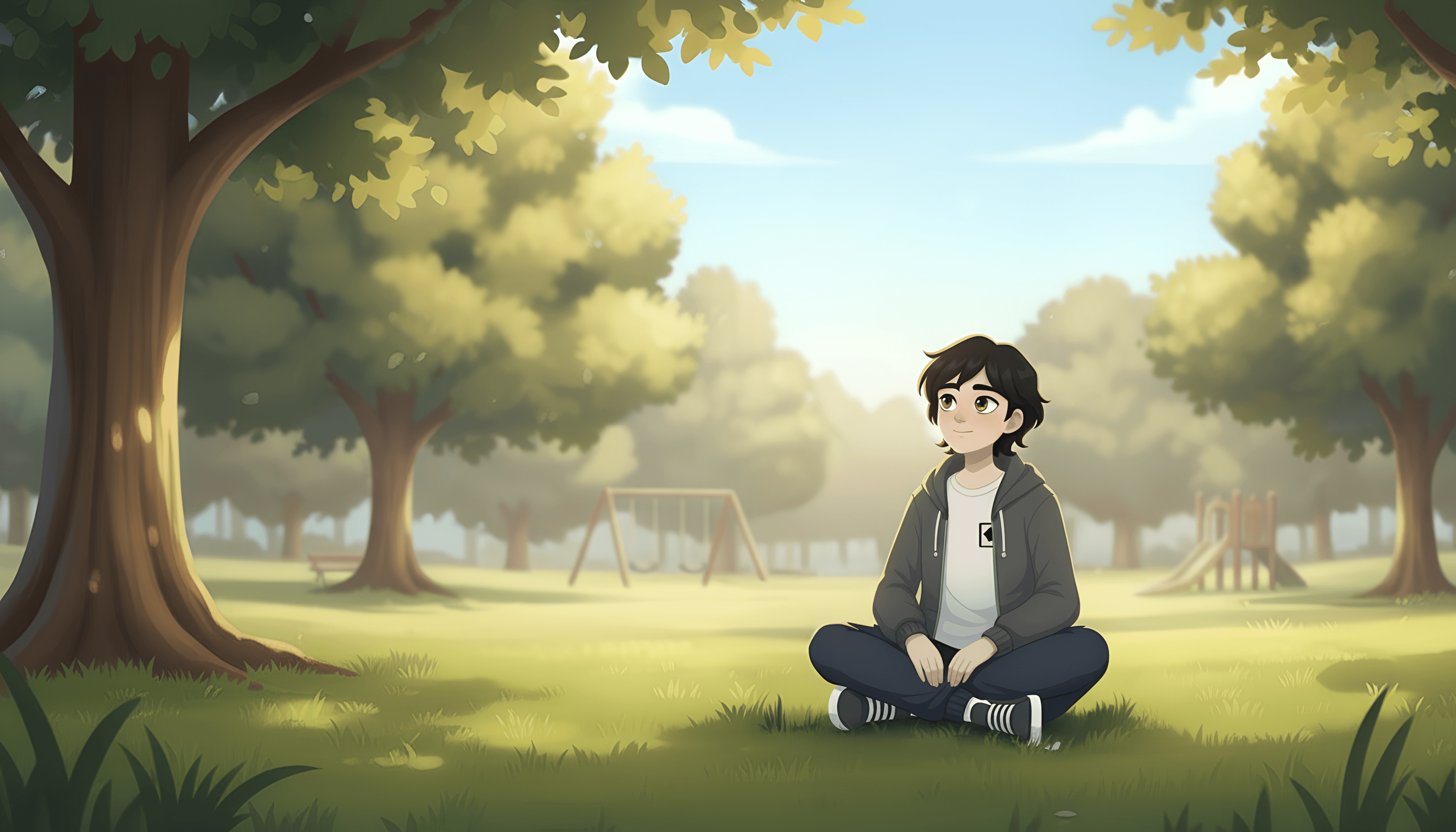 Child in park feeling peaceful