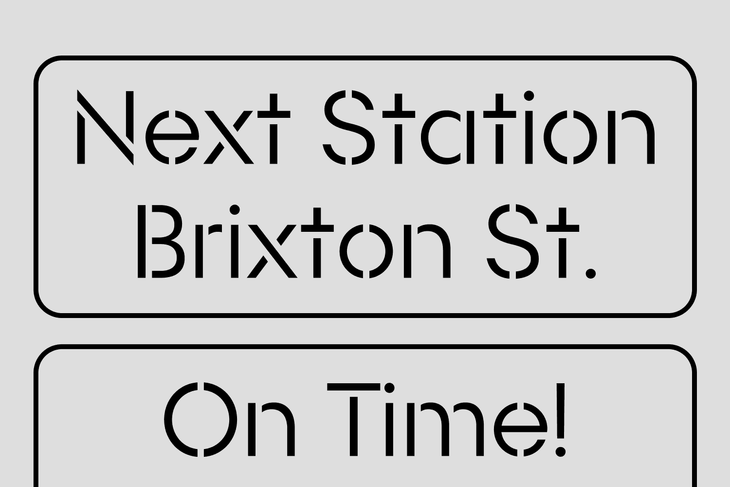 Train sign mockup featuring Rothek Stencil sans serif font for bold, industrial lettering