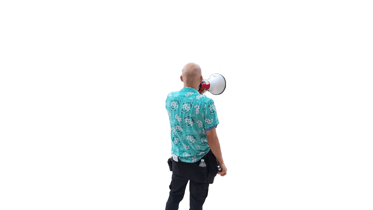 Mitch Hudson holding a megaphone