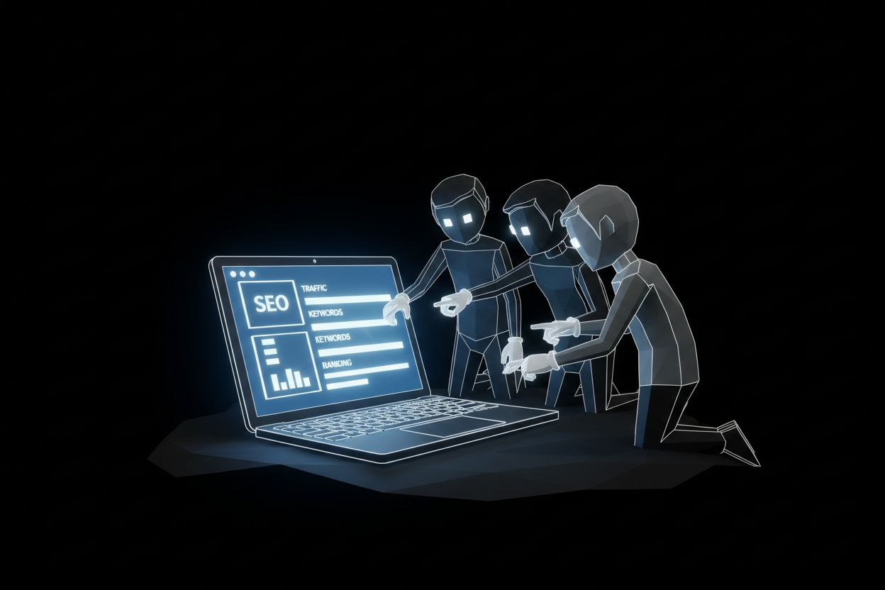 Startup team reviewing SEO dashboard