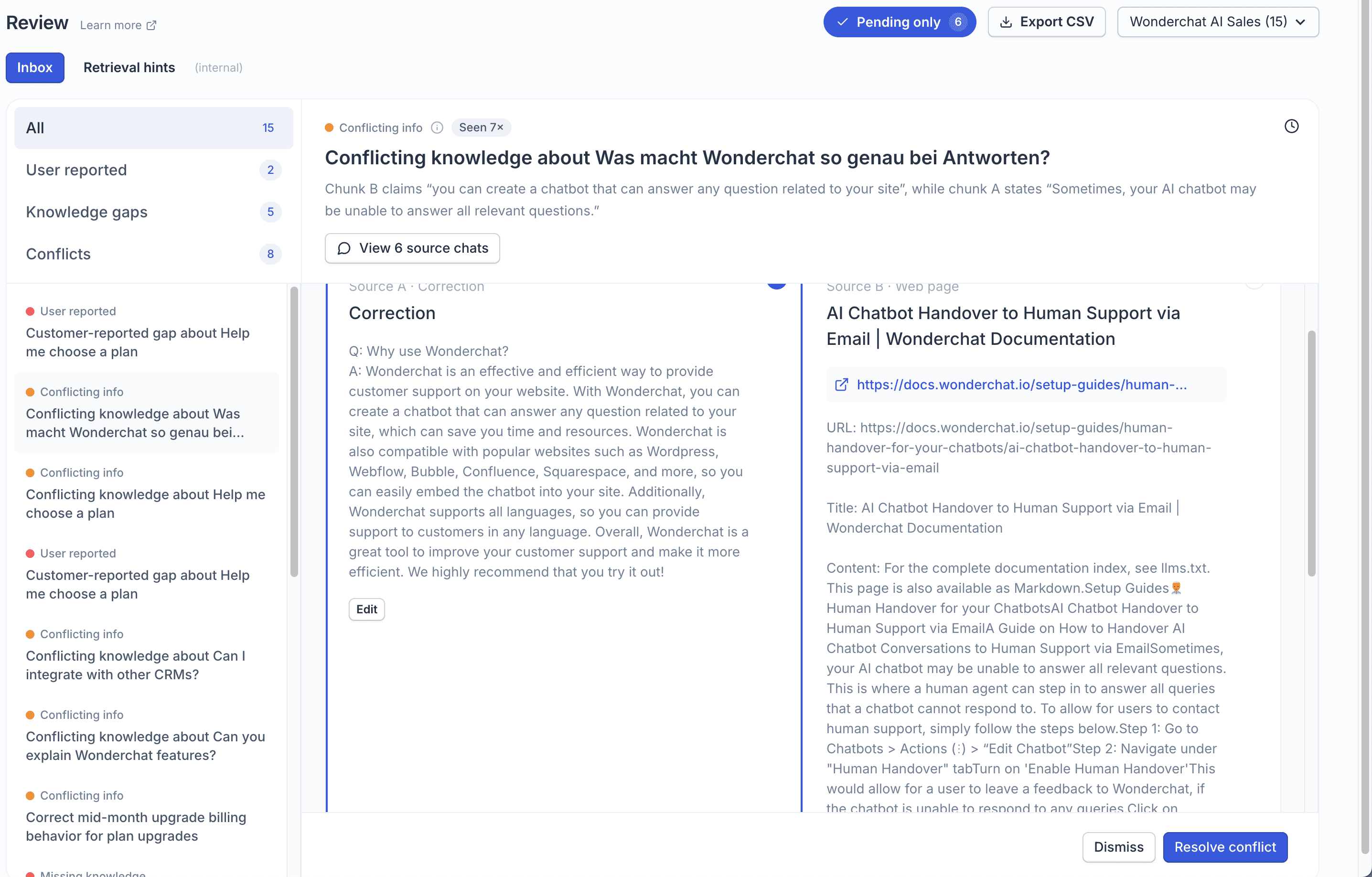 Wonderchat AI Agent QA Review and AI answer engine