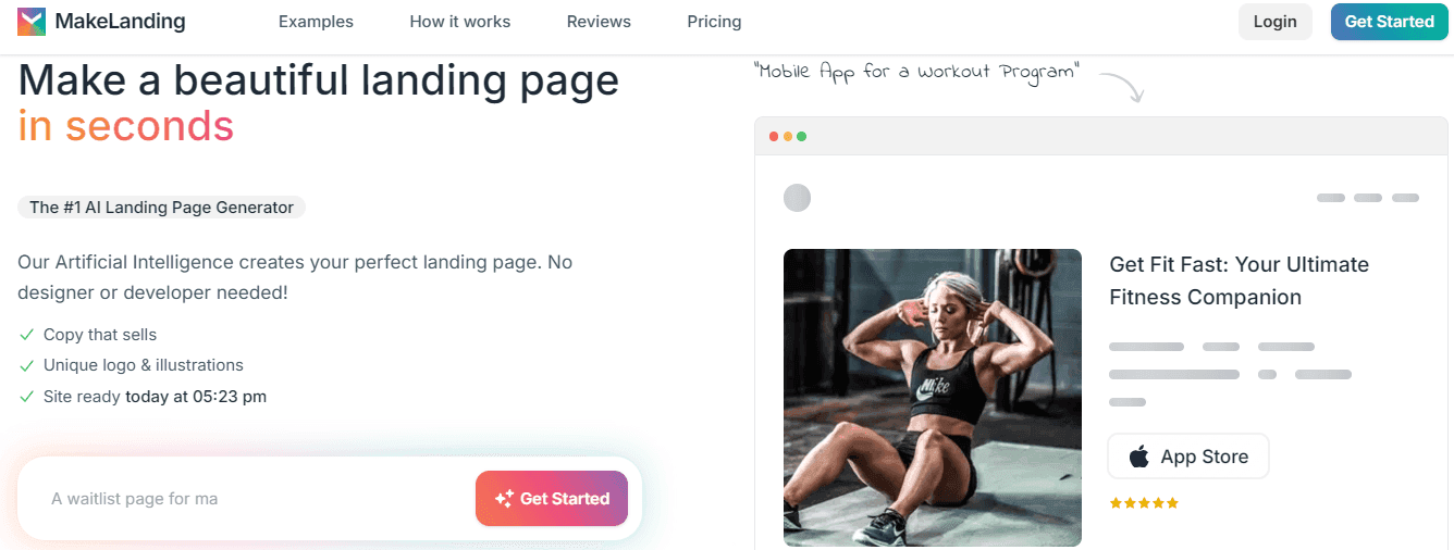 MakeLanding AI landing page builder platform