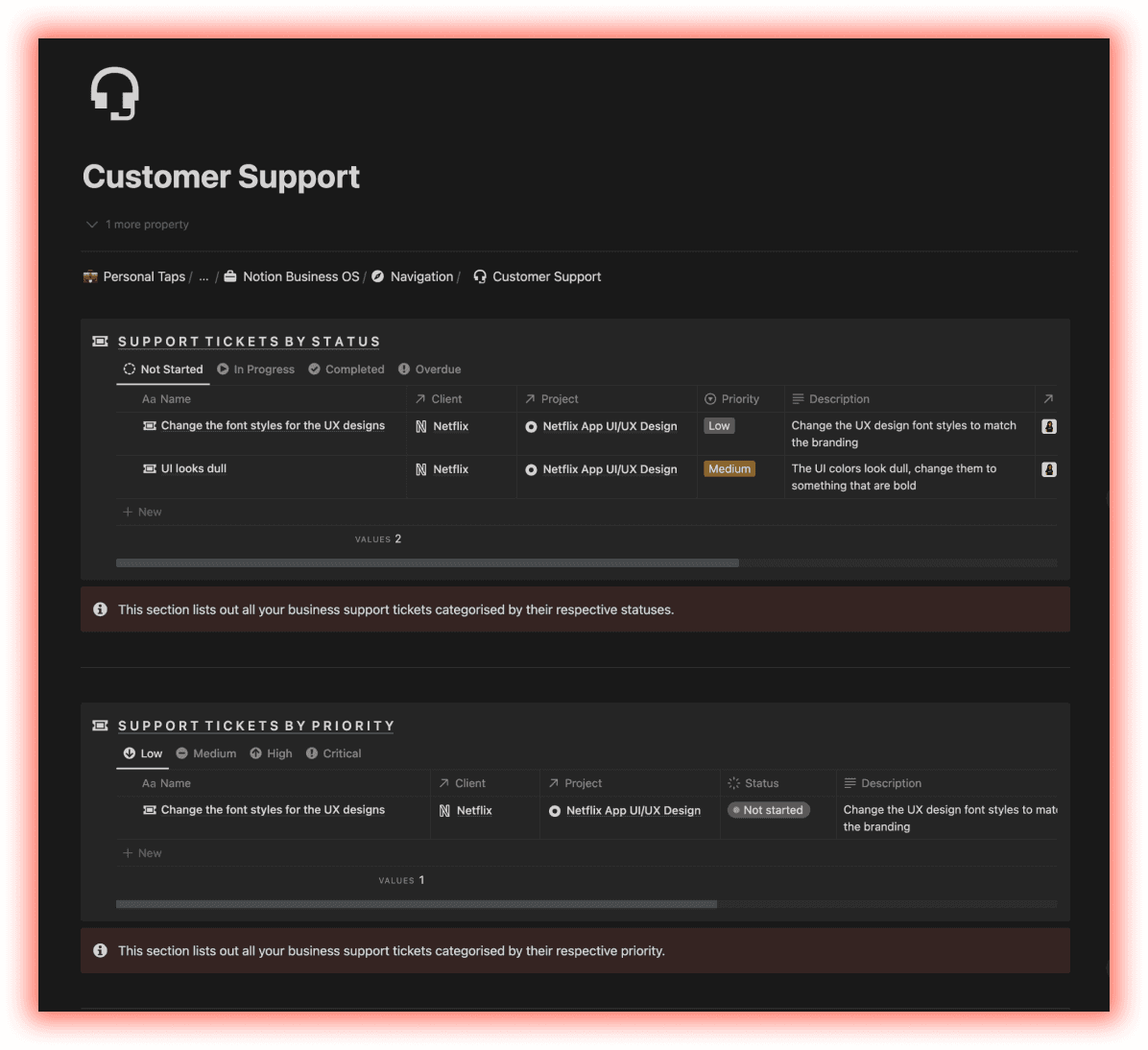 Track and manage customer support requests using Notion