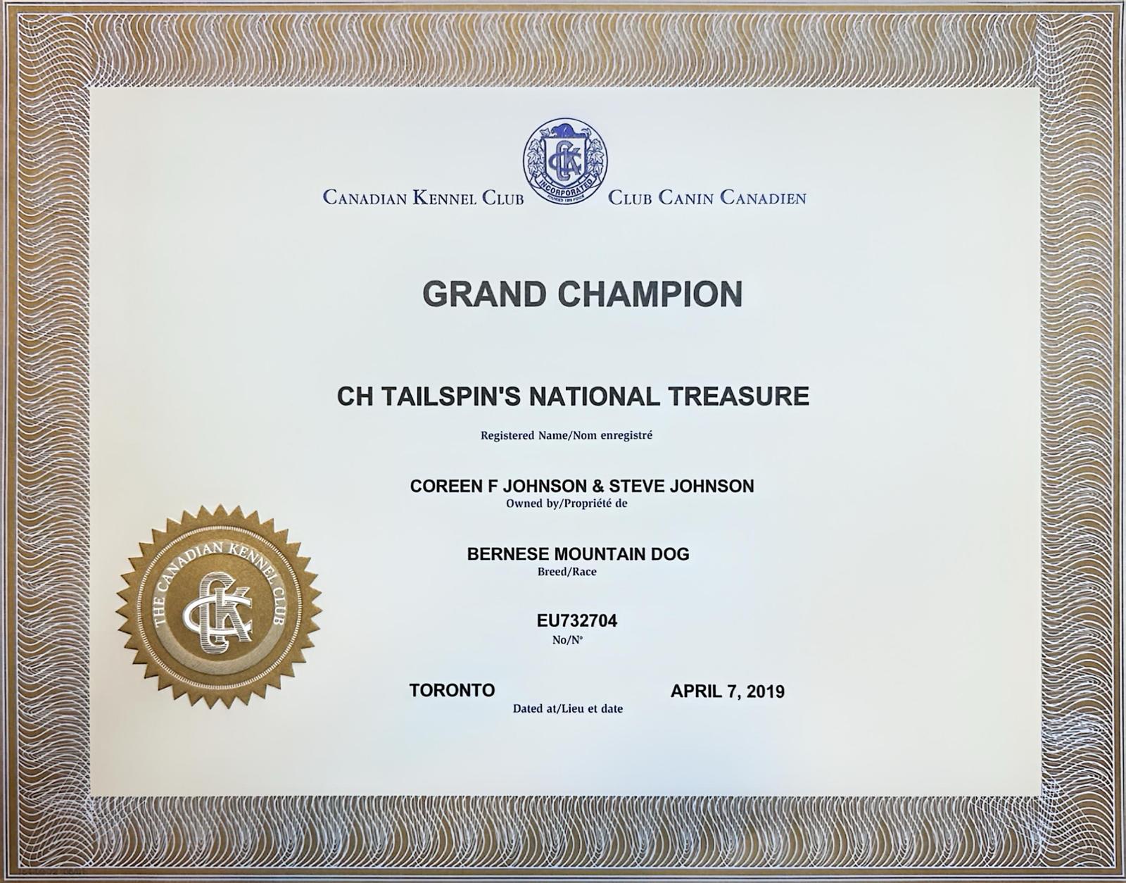 Canadian Kennel Club Grand Champion