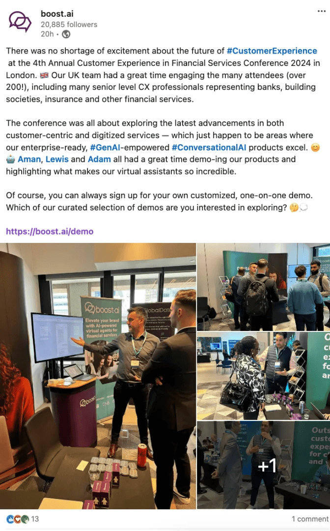 Boost.ai Marketing Spotlight: Linkedin post page