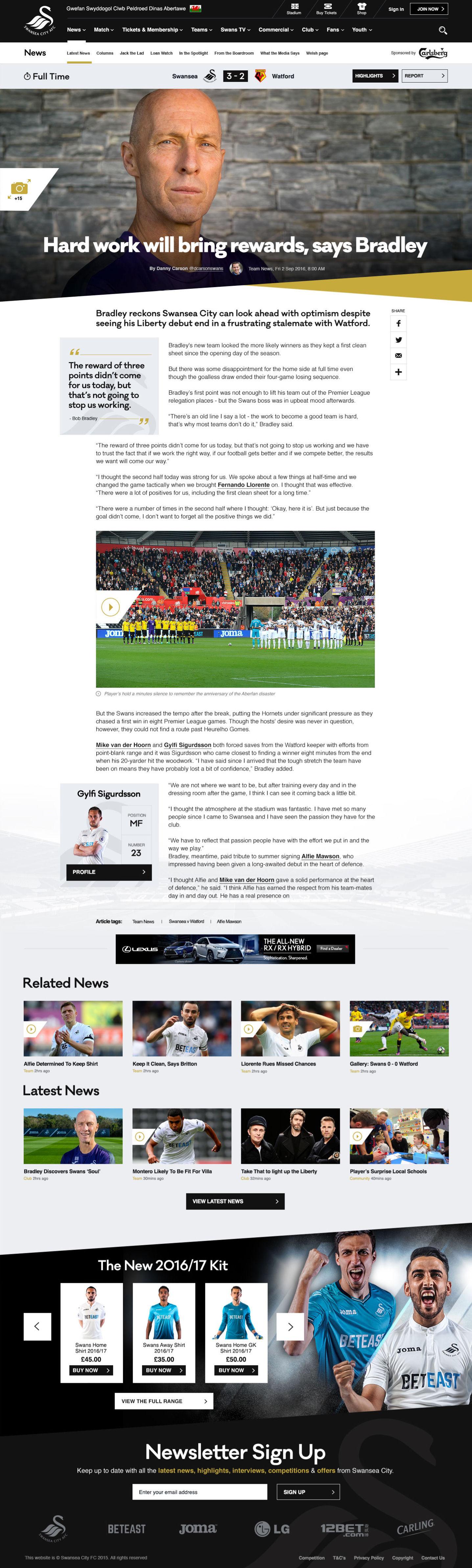 Swansea City news article design
