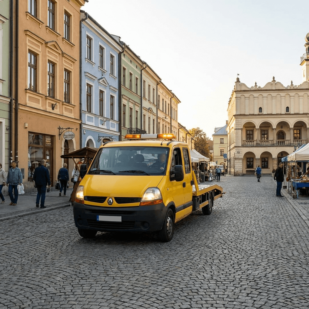 laweta Mago Car na drodze w Starym Sączu