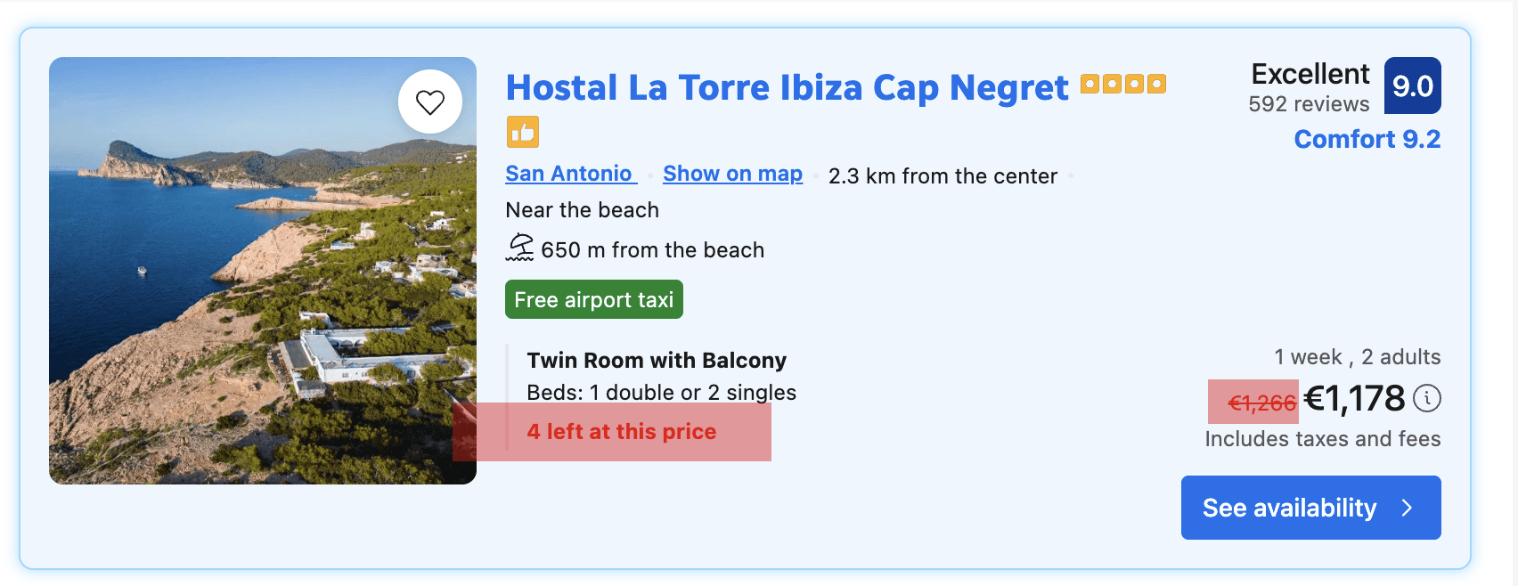 booking.com shpws 4 left at this price badges