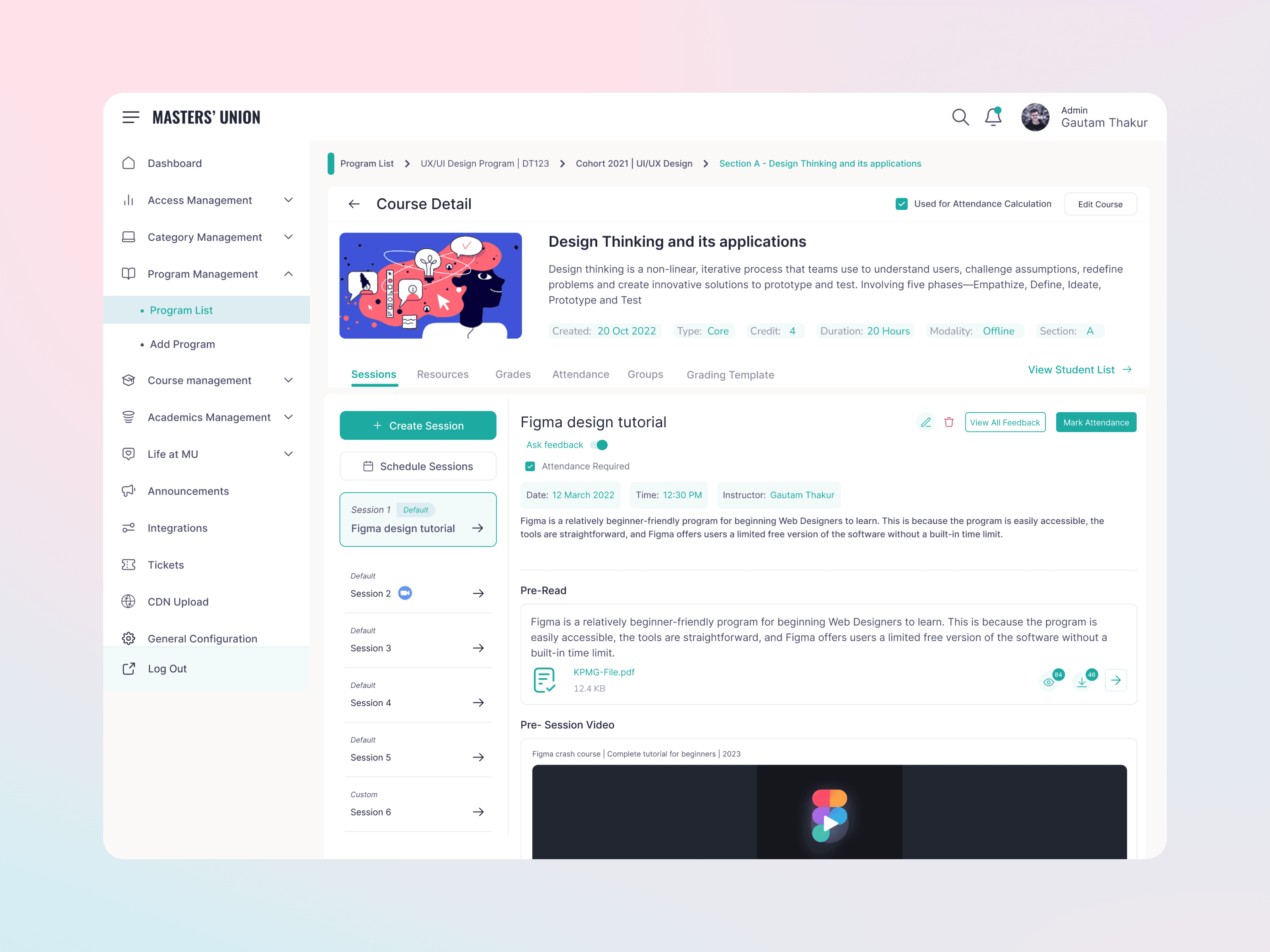 Course creation flow for admin/faculty