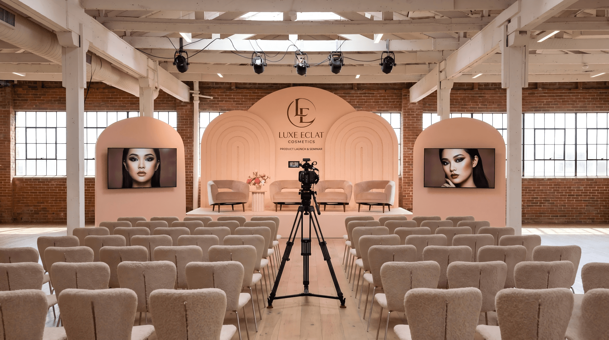 彩妝產品推廣活動現場，中型新品發布會結合體驗區與品牌展示，提升話題與曝光