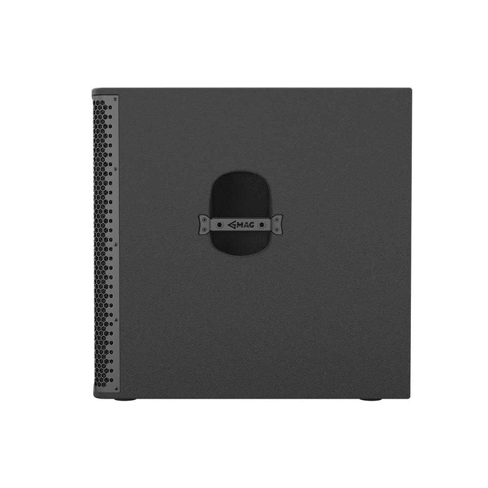 Black MAG speaker with perforated side panel.
