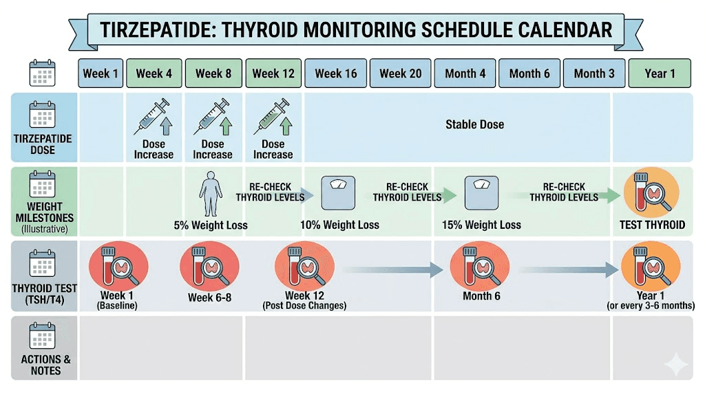 Thyroid monitoring schedule for tirzepatide and levothyroxine patients