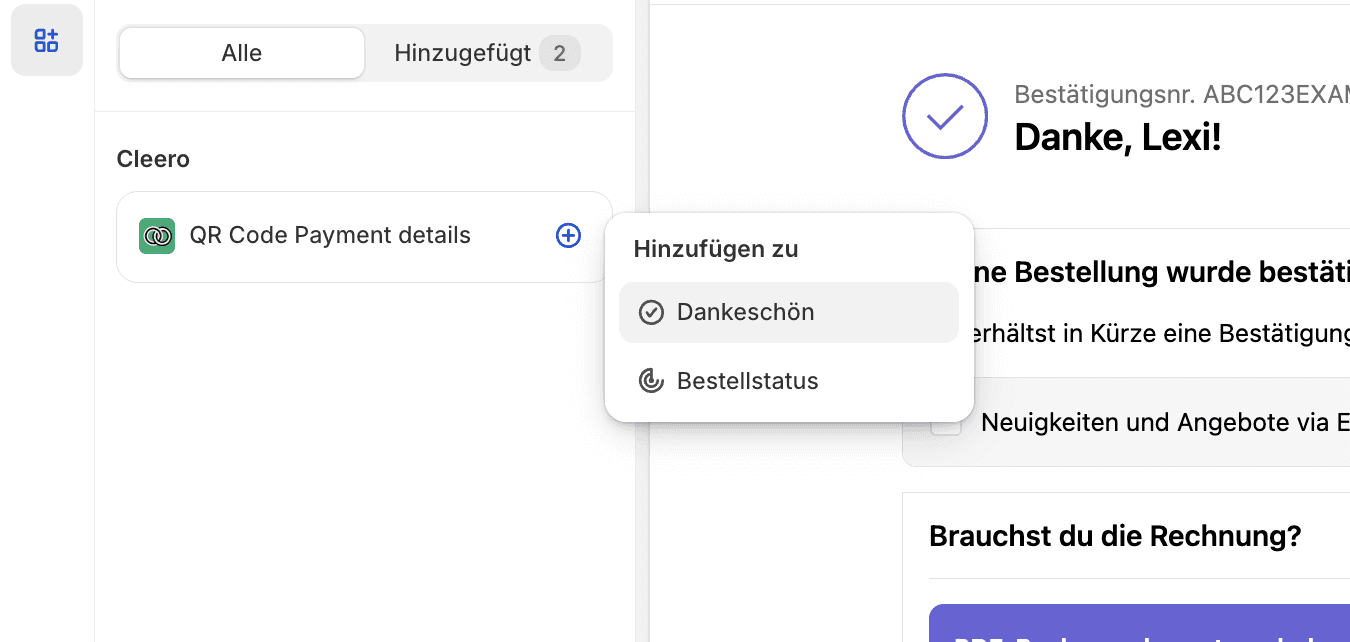 Mit Plus hinzufügen zu Dankeschön oder Bestellstatusseite