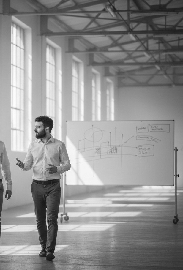 Black and white portrait of a smiling person with curly hair