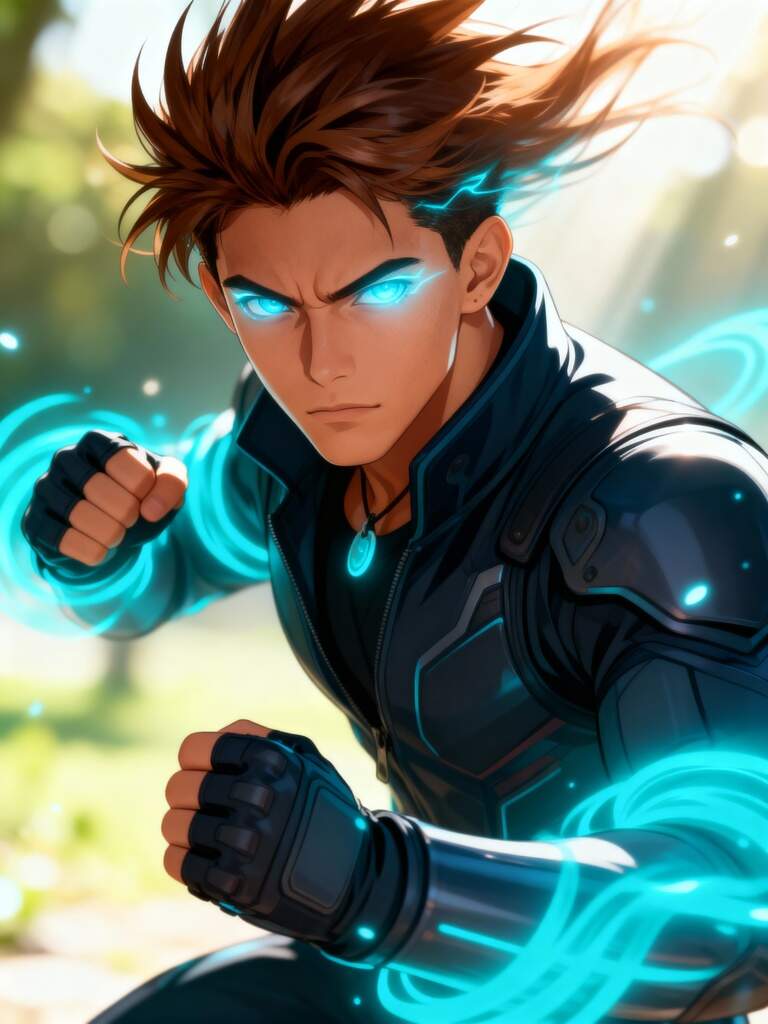 Anime hero battle pose, Kling AI Video generator.