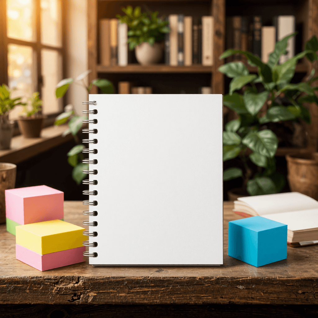 product photography of a set of sticky notes and notepad