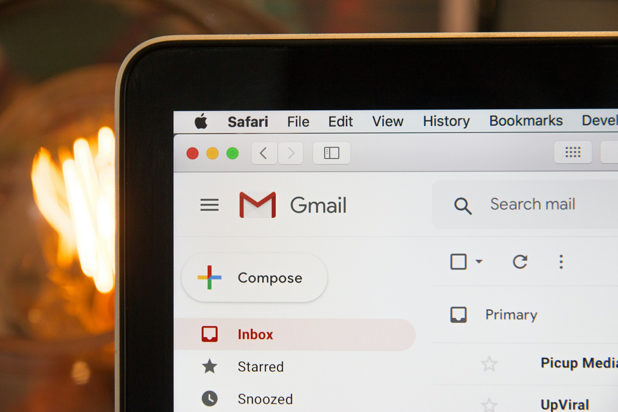 A laptop with Gmail open in the web browser