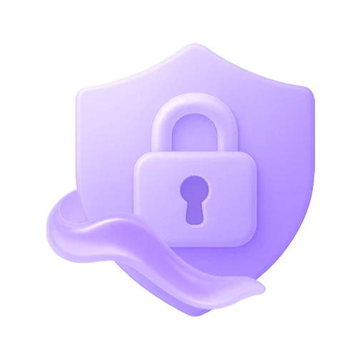 Ícone roxo de cadeado representando segurança e proteção.
