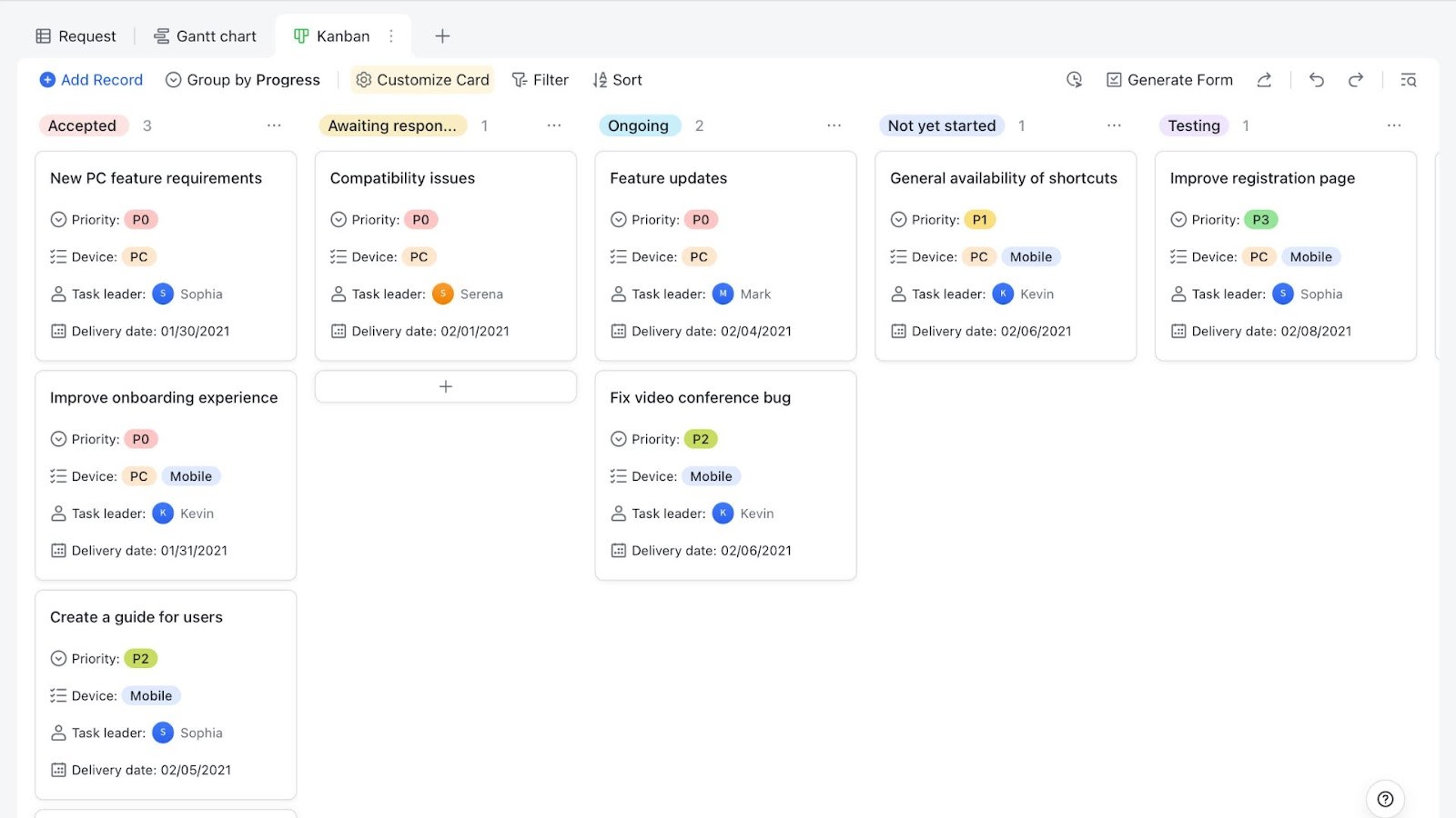 Lark Project Request List template