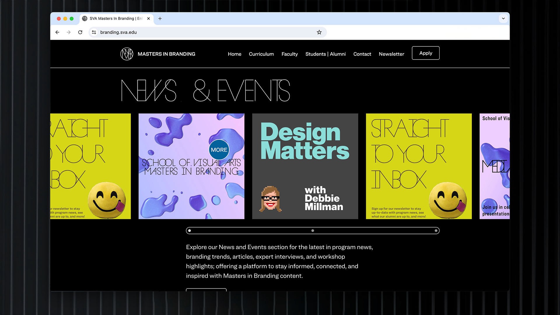 SVA Masters in Branding website news and events display.