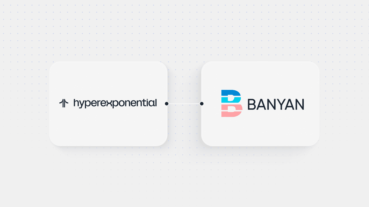 Logos of hyperexponential and Banyan connected, highlighting their partnership announcement.