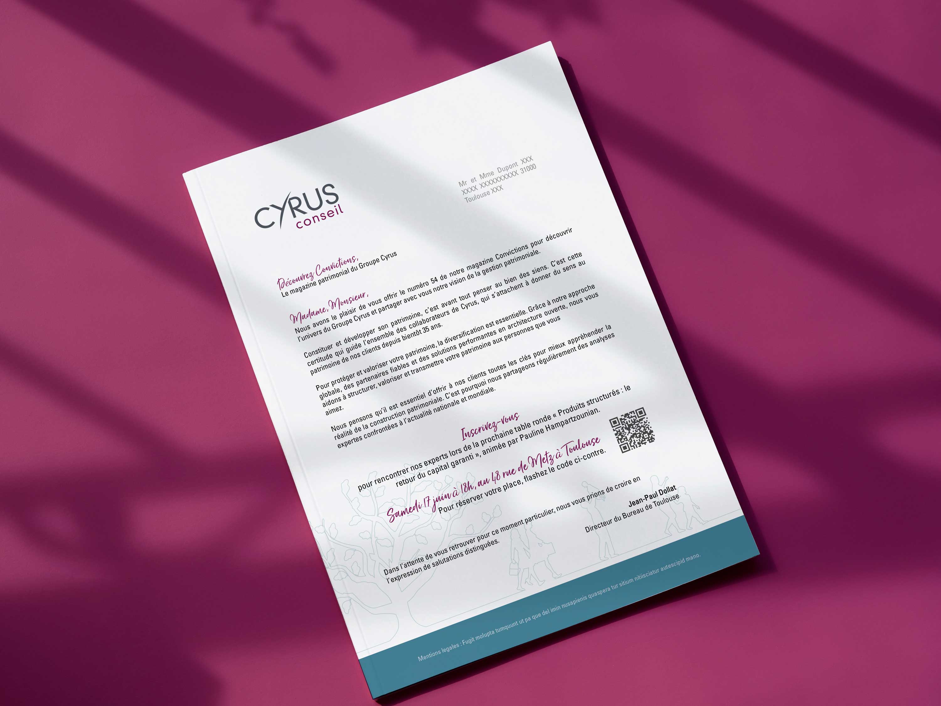 Invitation papier pour évènement Cyrus Conseil, style sobre et élégant