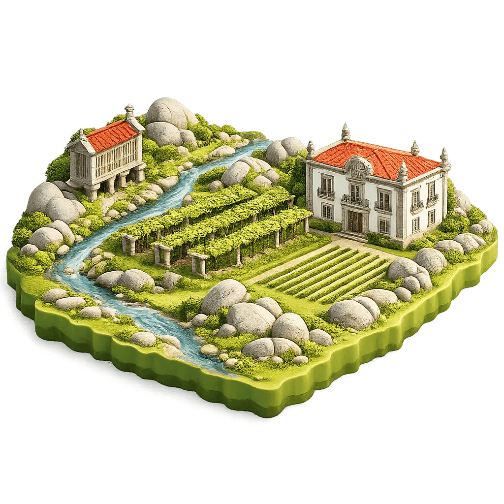 Artistic illustration of the Vinho Verde wine region.