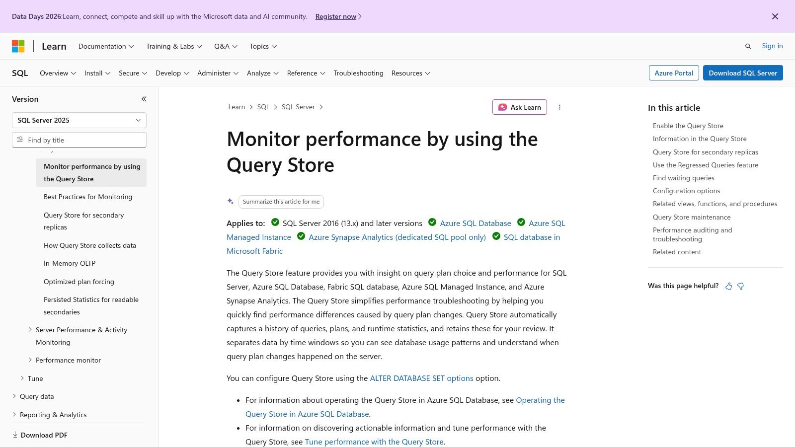 Microsoft SQL Server Database Tuning Advisor (DTA) + Query Store