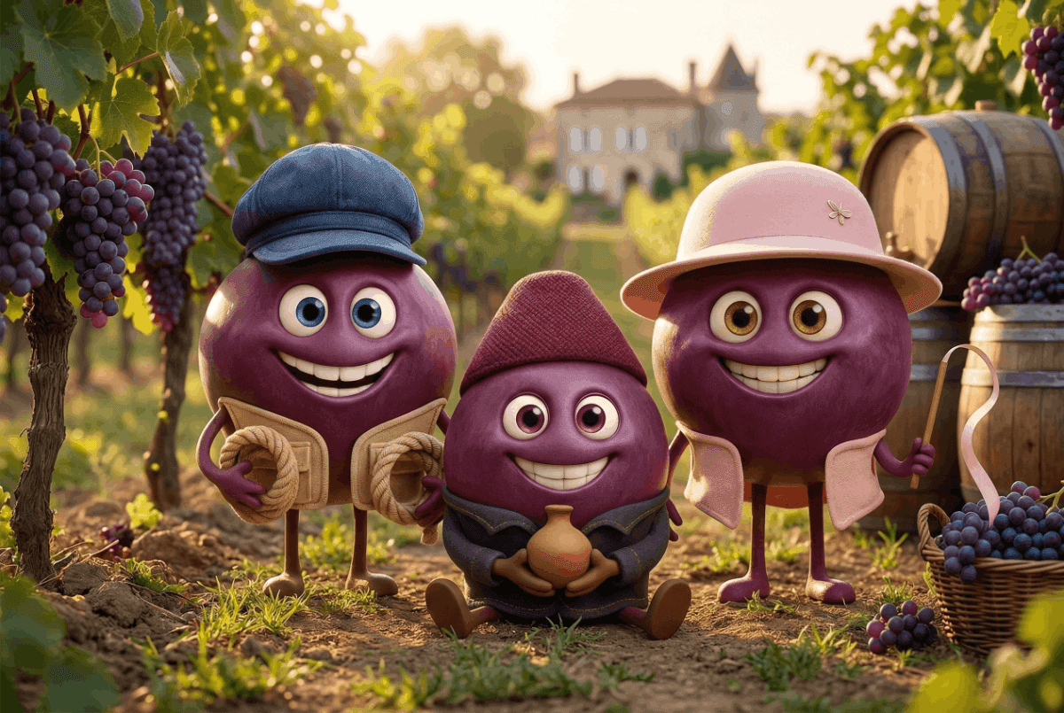 Uncorkables Native Red Gems grape varieties in a group picture in a vineyard