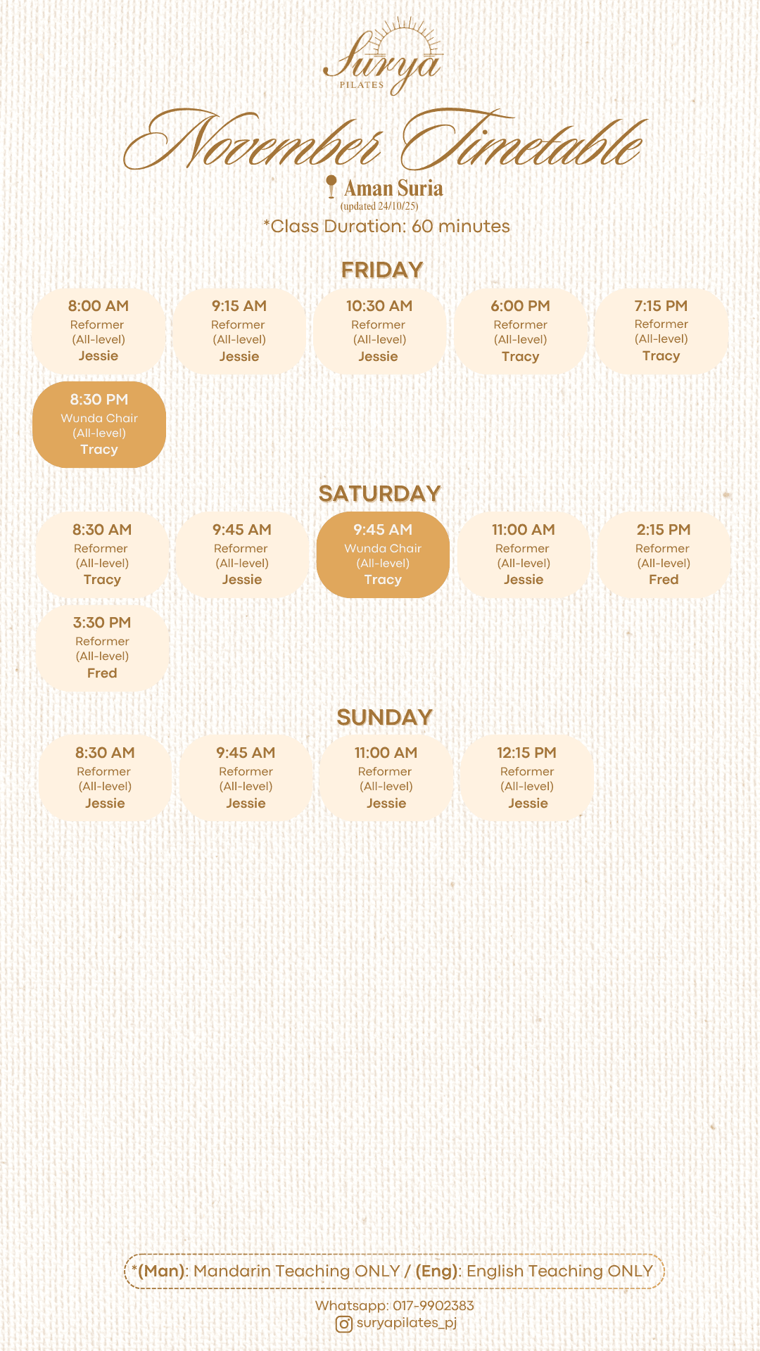 Surya Pilates Aman Suria Schedule