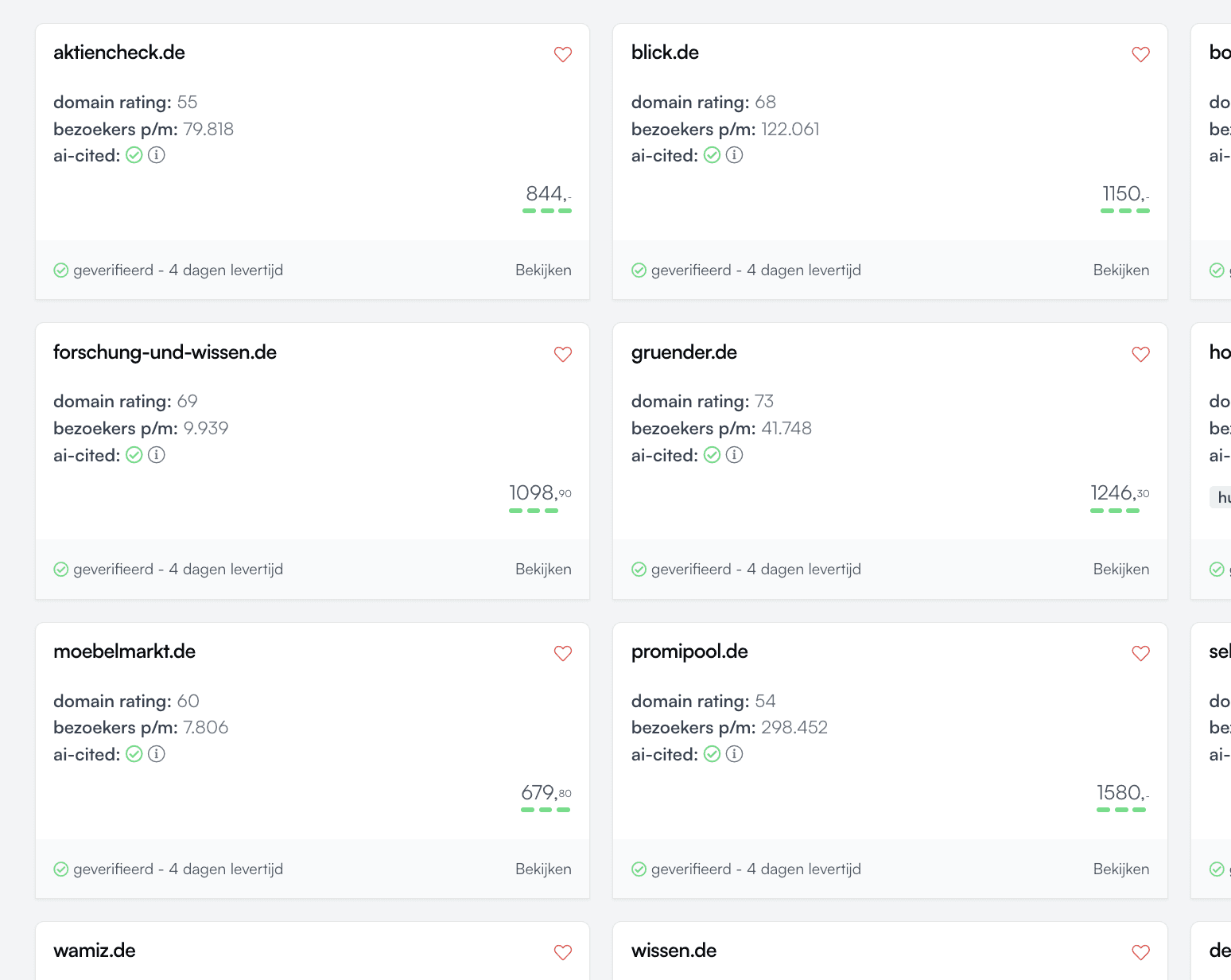 Foto van een paar backlinks verkrijgbaar op het backlink platform