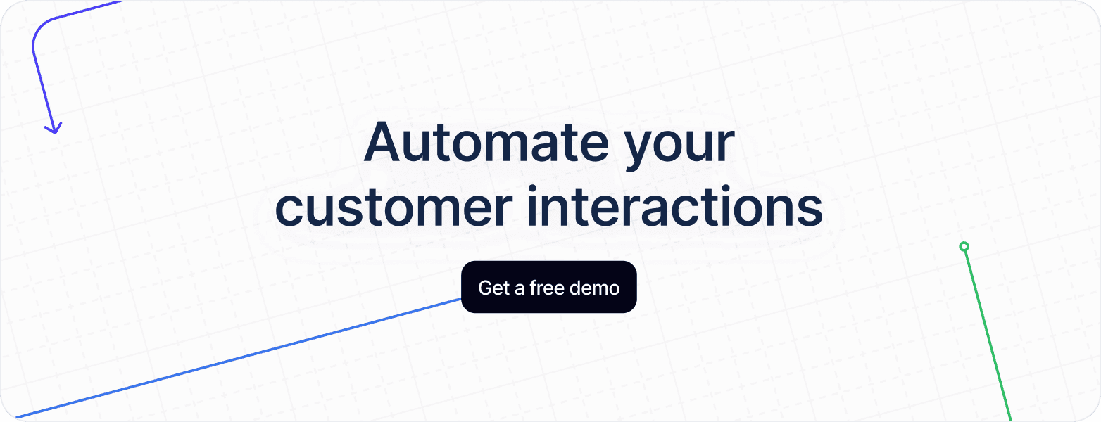 A call to action banner that reads 'Automate your customer interactions' above a 'Get a free demo' button