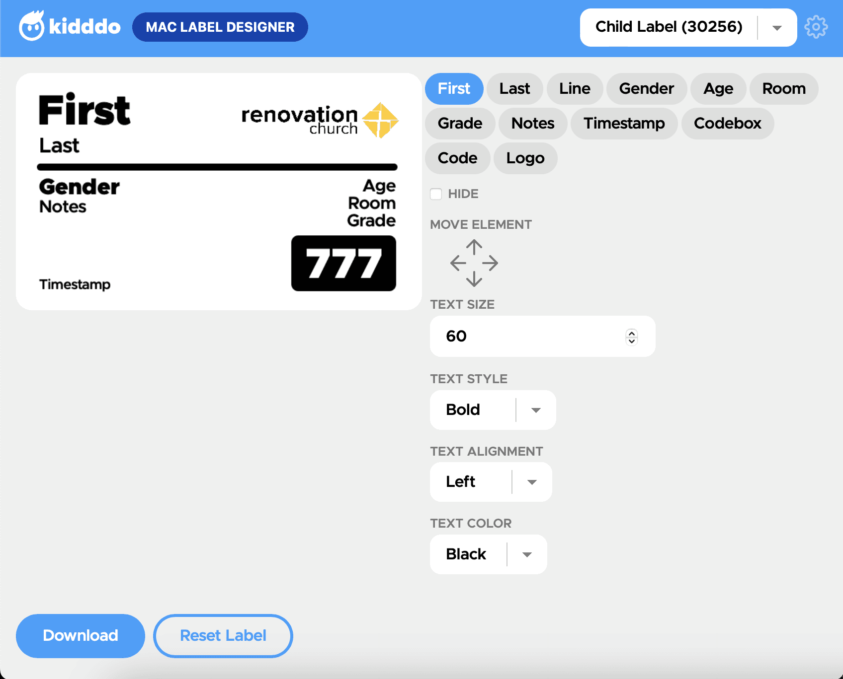Mac label designer interface