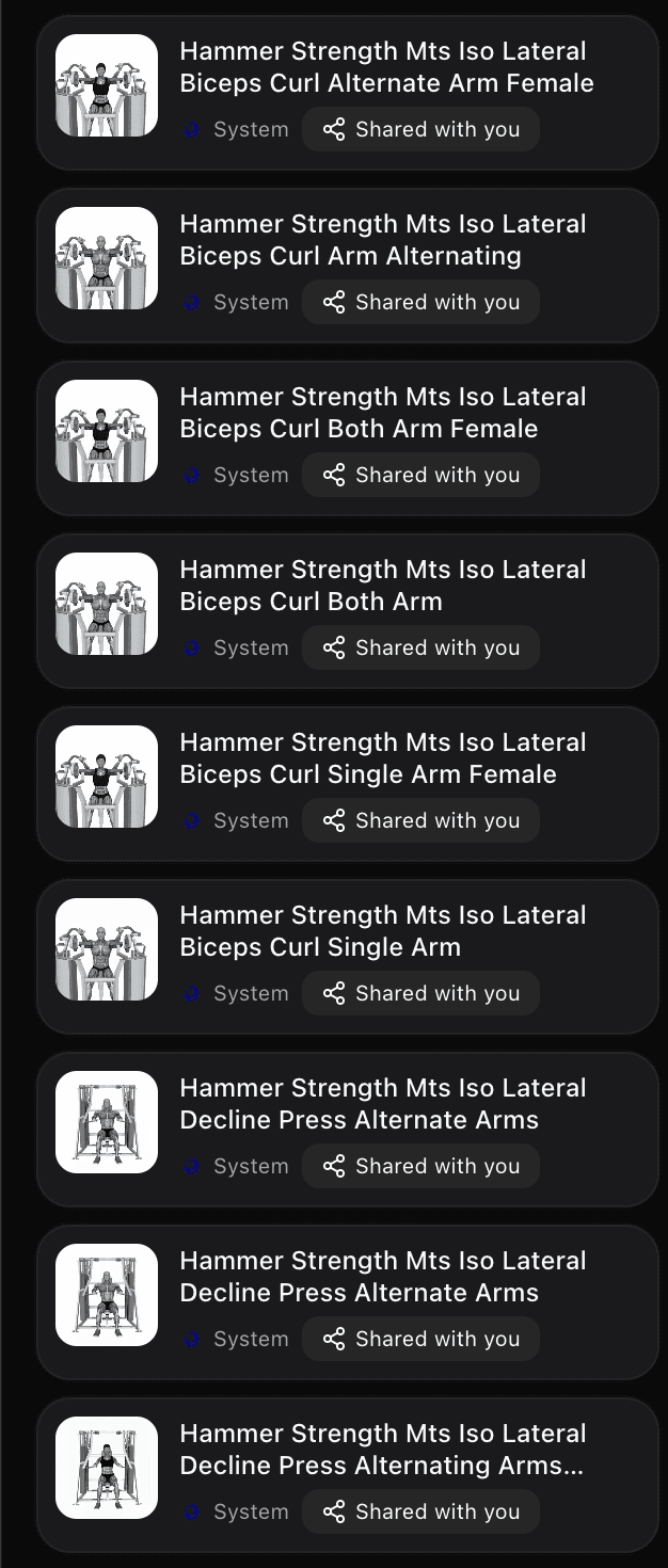 exercise library interface